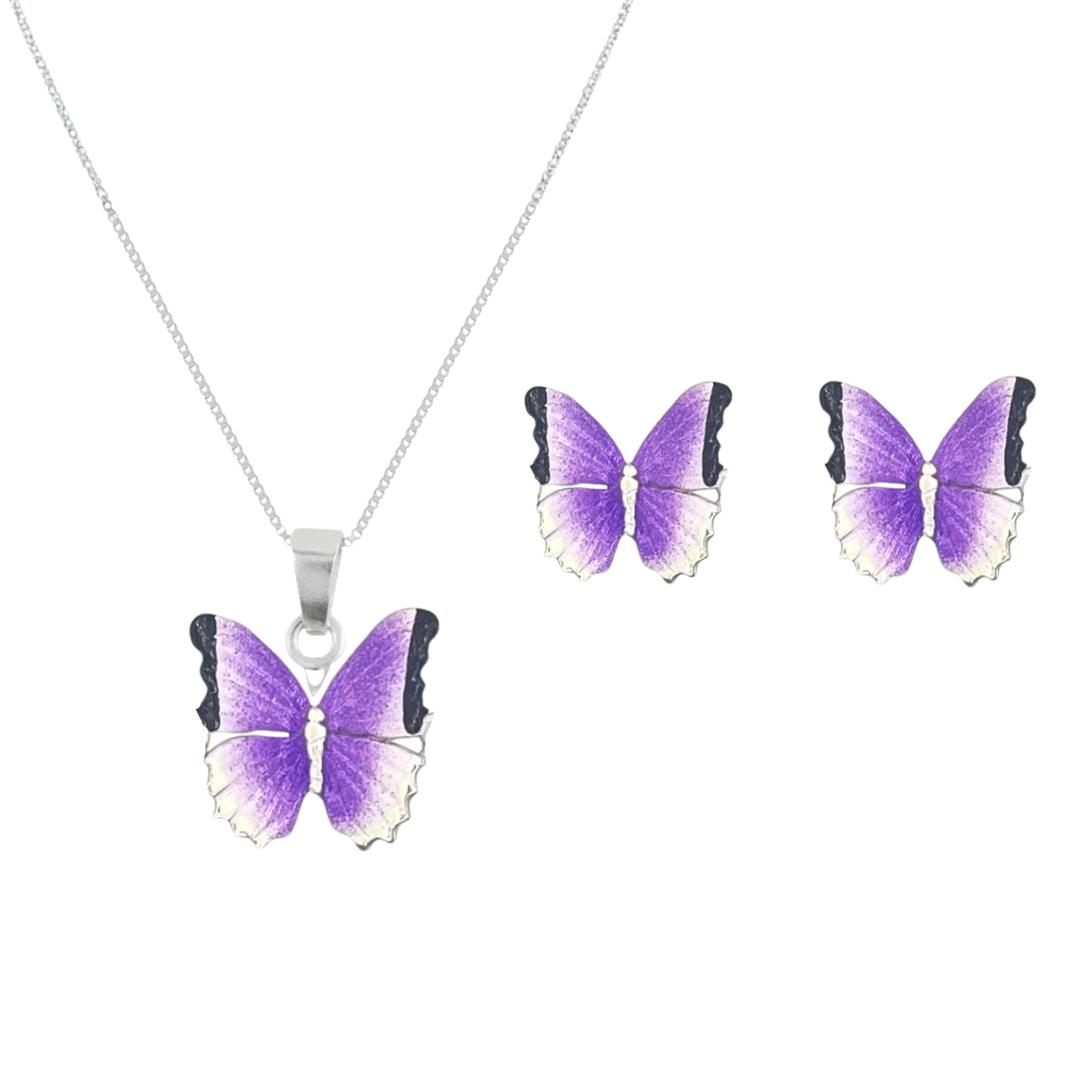 Aretes y Collar Mariposa Morada
