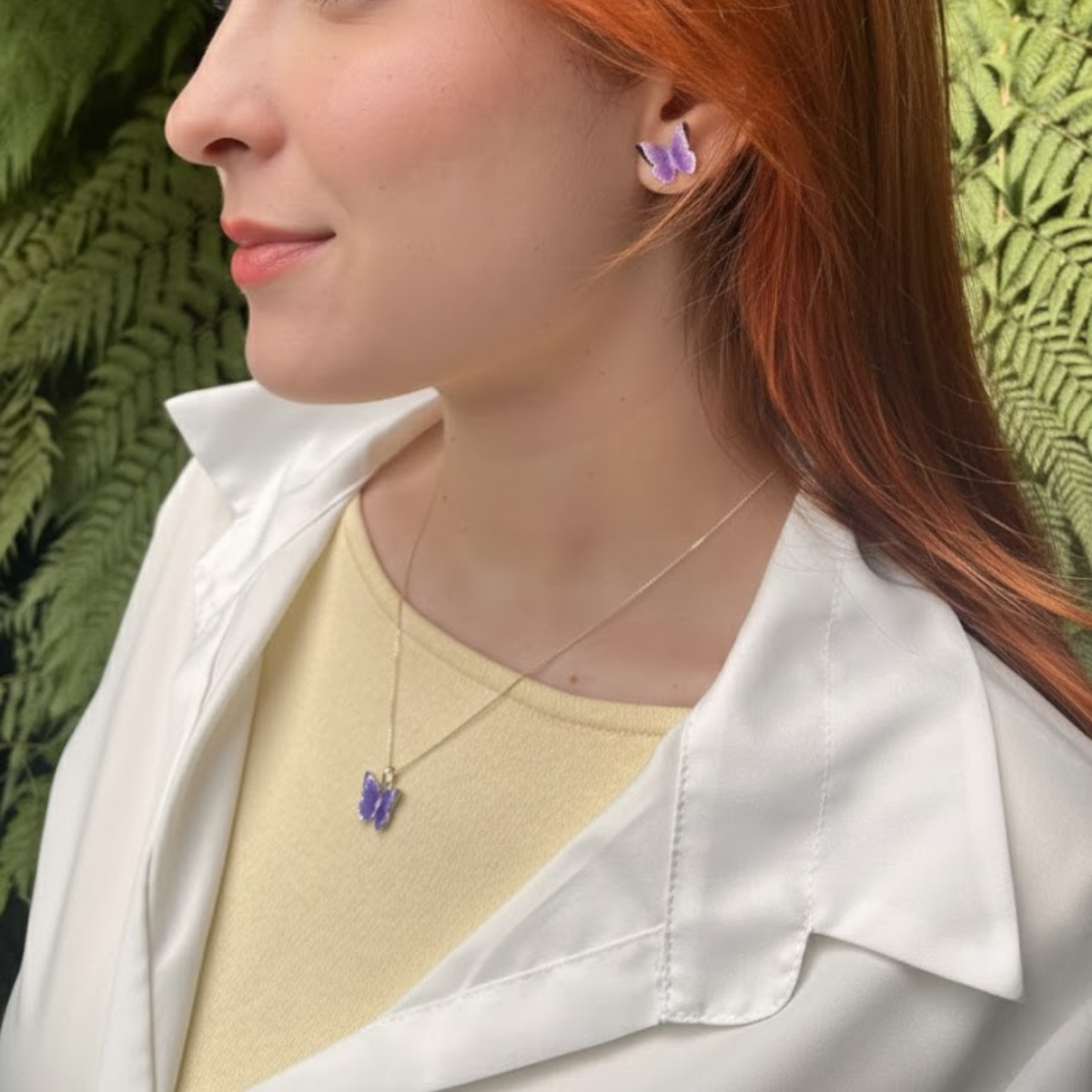 Aretes y Collar Mariposa Morada