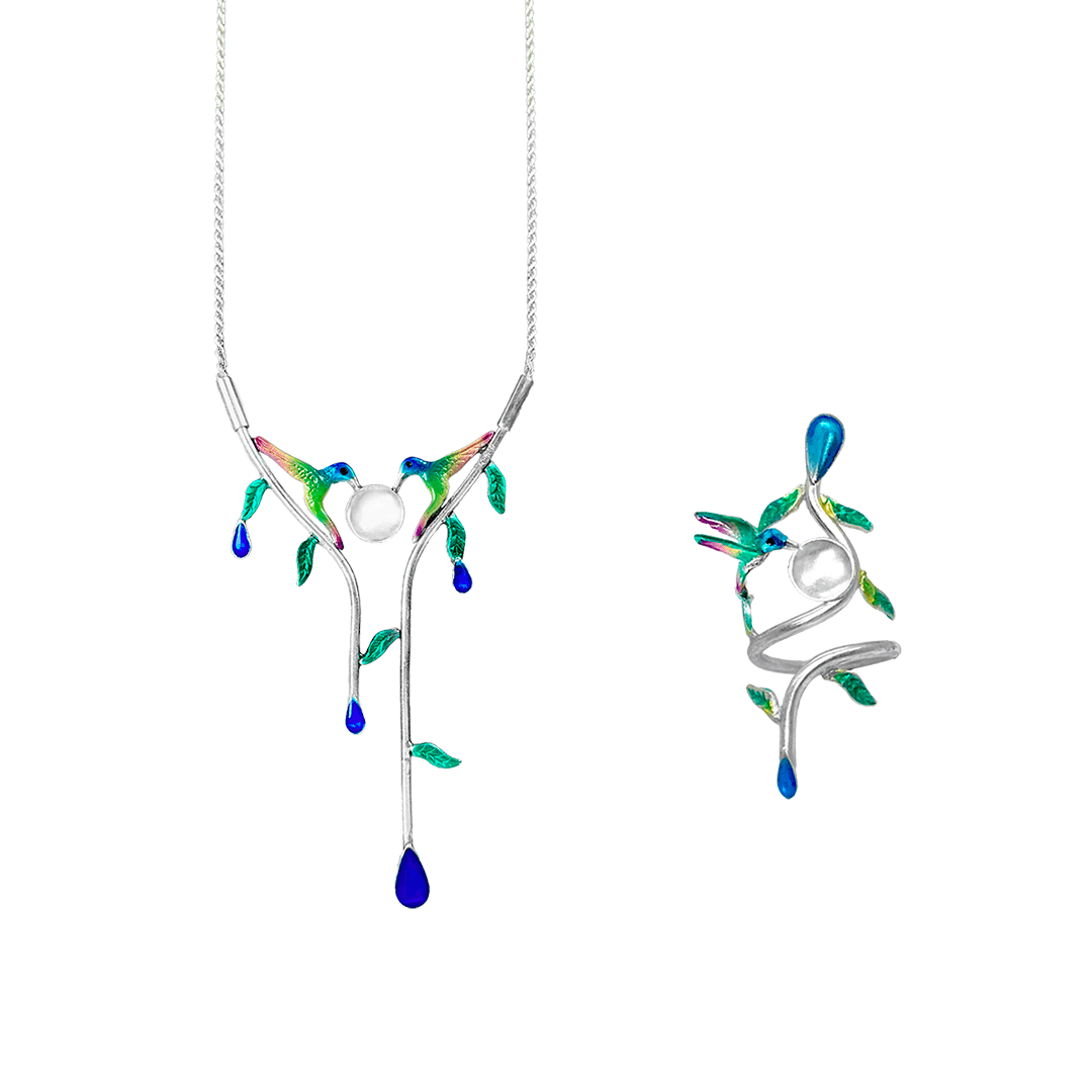 Set Collar y Anillo Colibrí Amor Eterno