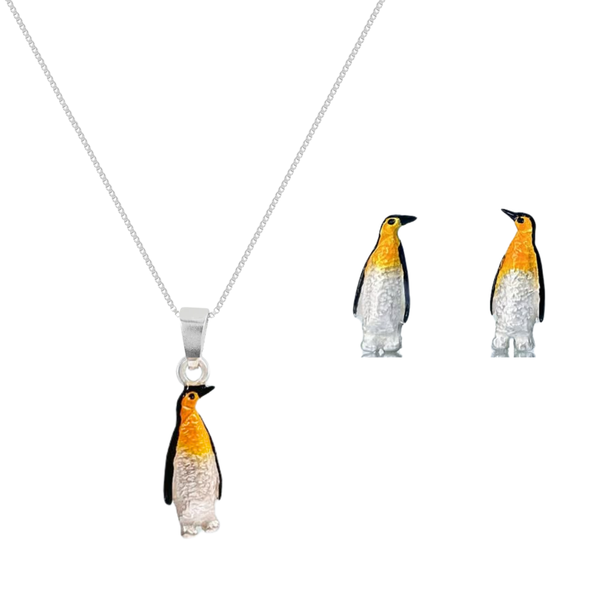 Collar y Aretes pingüino